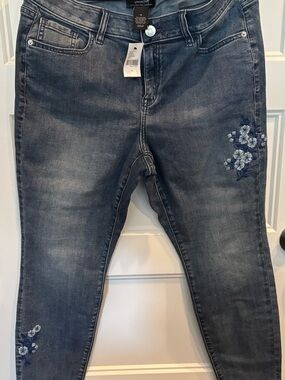 Venezia Medium Blue Embroidered Skinny Ankle Jeans